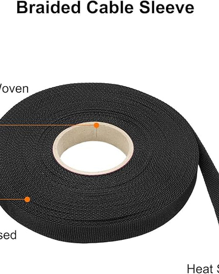 MECCANIXITY Braided Cable Sleeves Heat Shrinkable Fabric Sleeving, 1/2" 60ft Black 2:1 Ratio Heat Shrinkable Cord Protector for Harness Cable, Network Cable Protection, Cable Management