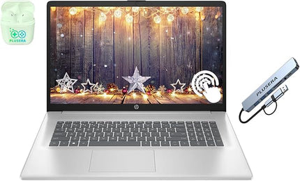 HP 17.3" Touchscreen Laptop Computer, 16GB RAM 1TB Storage (512GB SSD+512GB Docking Station Set), 6-Cores AMD Ryzen 5, Windows 11, PLUSERA Earphones