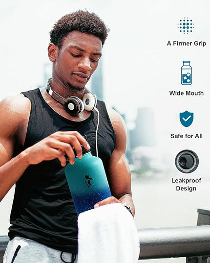 64 oz Water Bottle Insulated with Straw&3 Lids, Coolflask Half Gallon Water Jug Galaxy Large Metal Stainless Steel Vacuum Flask for Gym, Sports, Keep Cold 48H Hot 24H, Glacier Blue