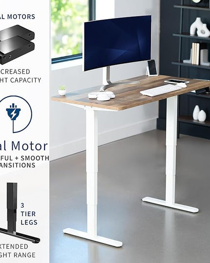 VIVO Electric 55 x 28 in Dual Motor Sit Stand Desk, Memory Height Adjustment, 2B Series, Reclaimed Wood Top White Frame, DESK-KIT-2W55P