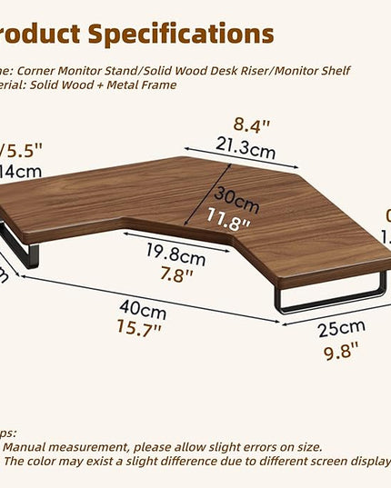 Corner Monitor Stand Riser, Wooden Triangular Computer Shelf, Space-Saving Desktop Organizer for L-Shaped & Corner Desks & Office Desk Accessories(Natural,40x25x8.5cm)