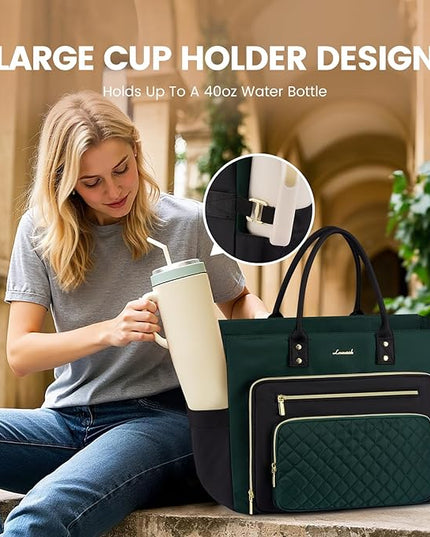 LOVEVOOK Laptop Tote Bag for Women With Large Cup Holder, Work Bags Teacher Nurse Bag, 15.6 Inch Professional Briefcase Business Travel Large Purses Handbag Gifts, Diaper Bag With Multi-Pockets