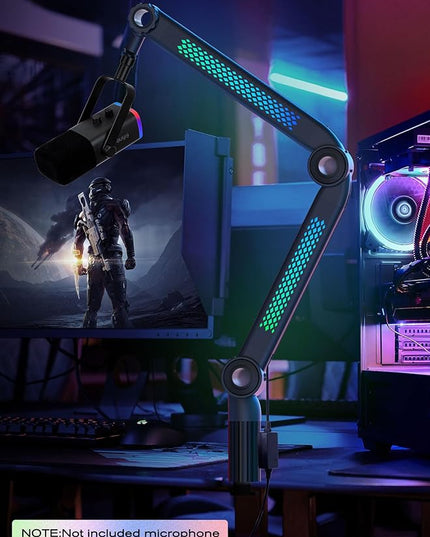 SUNMON RGB Mic Arm – Adjustable Boom Arm with Rhythm RGB Lighting for Blue Yeti, HyperX QuadCast, Rode, Fifine AM8, and More – Perfect for Podcasting, Streaming, and Gaming