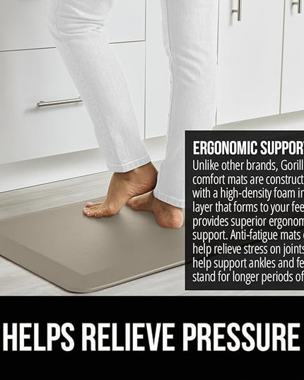 GORILLA GRIP Comfortable Cushioned Kitchen Mats for Floor, Waterproof and Stain Resistant Soft Top, 3/4 Inch Thick Ergonomic Standing Desk Anti Fatigue Mat, Foam Supports Ankles and Feet, 17x24, Taupe