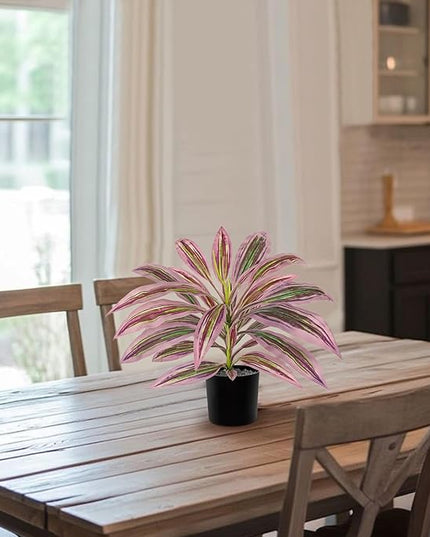 Artificial Plants Indoor with Pot, 19" Fake Potted Plants Medium Artificial Dracaena Plant in Black Pot Faux Tropical Plants for Bathroom Living Room Office Desk Shelf Decor