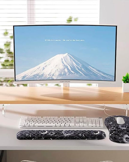 Mouse Pad Wrist Support, 2 in1 Keyboard Wrist Rest+ Ergonomic Mouse Pad, Non-Slip Wrist Rest for Computer Keyboard, Made Easy Typing & Relieve Wrist Pain(Sun Moon)