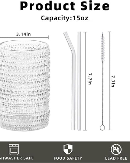 Vintage Hobnail Drinking Glasses Set of 12, 15oz Textured Tumblers - Embossed Clear Bar Glasses for Cocktails, Beer, Whiskey, Dishwasher-Safe Highball Cups for Kitchen, Juice & Mixed Drinks