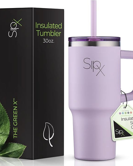 SIPX™ 30 oz Insulated Tumbler with Handle & Straw – Vacuum Insulated Stainless Steel, Leakproof, Cupholder Friendly – Perfect for Iced Coffee, Water & Travel – Purple
