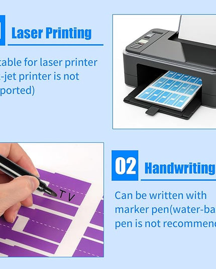 540 pcs Cable Labels, 9 Colors Cord Label, Waterproof Cables Tags, Self Adhesive Wire Labels, Cables Tags Printable for Laser Printer and Handwriting, Electronics Cable Management