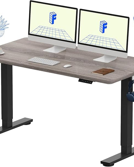 FLEXISPOT EN1 One-Piece Standing Desk with 1-Inch Thick Desktop, 55"x28" Electric Height Adjustable Desk for Home Office & Multi-Device Workstations, Gray Wood