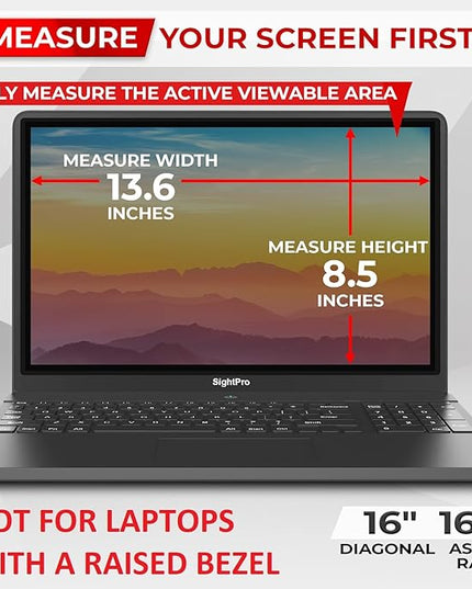 SightPro Magnetic Laptop Privacy Screen 16 Inch 16:10 - Patented Removable Computer Privacy Filter Shield and Protector