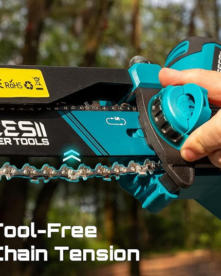 SEESII 8-Inch Cordless Mini Chainsaw, 2025 Upgraded Brushless Motor, Electric Chainsaw with 2×4000mAh Batteries, Tool-Free Chain Tension & Oiler, Handheld Saw for Fast Tree Branch Cutting（M8 Boost）