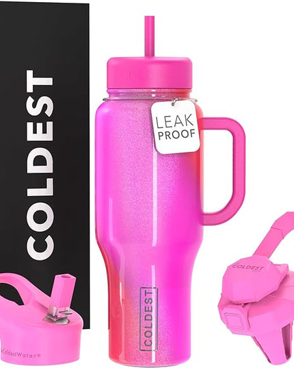 Coldest Tumbler with Handle and Straw - 100% Spill Proof Tumbler with Straw (3 Lids) - Stainless Steel Insulated Leakproof Tumblers for Women & Men - 36 oz (Kissed Dream)