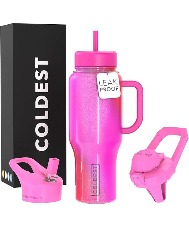 Coldest Tumbler with Handle and Straw - 100% Spill Proof Tumbler with Straw (3 Lids) - Stainless Steel Insulated Leakproof Tumblers for Women & Men - 36 oz (Kissed Dream)
