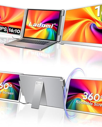 16" Laptop Screen Extender, 1200P FHD Triple Portable Laptop Monitor Extender for 12"-18.5" Laptops, 16:10 Aspect Ratio Rotation Screen, Compatible with MacOS, Wins, Chrome, Surface
