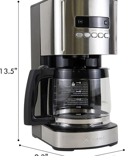 Kenmore Drip Coffee Maker - Programmable Cafe Machine With Glass Pot, Regular & Bold Brew, Auto Shut Off Large Water Reservoir, Reusable Filter, Kitchen Appliances For Cafeteria Barista, 12 Cup Black