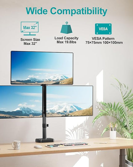 MOUNT PRO Triple Monitor Mount for Max 32" Computer Screen, Adjustable 3 Monitor Desk Mount, up to 19.8lbs Each, Three Display Arm with Tilt Swivel Rotation, VESA Mount 75x75/100x100mm