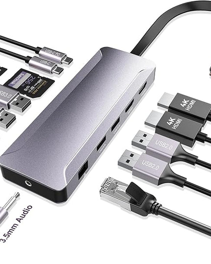 USB C Hub Adapter for MacBook Pro/Air M4 M3 M2 M1 2025-2018 13" 14" 15" 16", Mac Multiport Adapter, 13 in 2 MacBook Accessories with Dual HDMI 4K, 100W PD, Audio, RJ45, SD/TF, USB C/USB A Data Ports
