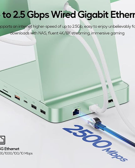 Upgraded 11 in 1 USB C Hub for iMac 24 inch USB Hub 2021 2023 2024 Support M.2 SSD (NOT Included), iMac Hub M1 M3 M4 Accessories, 4K HDMI, 2.5G Ethernet, 5 USB A/C Max 10Gbps, SD/TF - Green