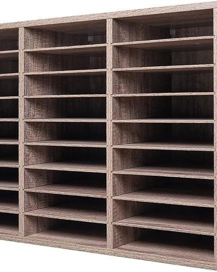 VEVOR Literature Organizer, 27 Compartments Office Mailbox with Removable Shelves, Wood Mailbox Sorter Particle Board Office Home Classroom Storage, File Sorter for File, Document, Paper, Black-Grey