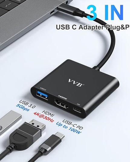 USB C to HDMI Adapter, USB-C Adapter with 4K HDMI,USB3.0,Type C PD Charge Port 4K Multiport Digital AV Converter for iPad Pro/air,MacBook Pro/air,Tablet,Switch and More USBC Device