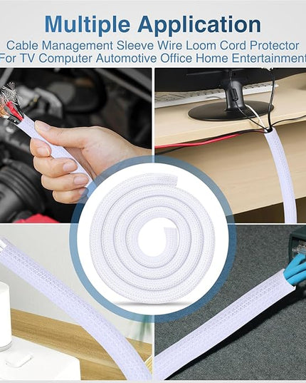 Nilight Cable Sleeve, 10ft-1inch Cord Management Sleeves, Braided Sleeving, Split Self Wrapping Wire Loom for Computer Electrical Automotive Harness Protector Organizer, White