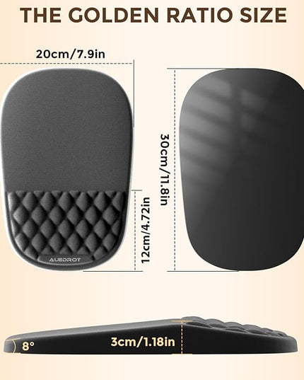 AUEDROT Ergonomic Mouse Pad with Wrist Rest 2 in 1 Mousepad with Wrist Support, Memory Foam Desk Mouse Mat with Massage Nubs & Gel PU Non-Slip Base, Suitable for Office & Gaming, As a Gift, Black