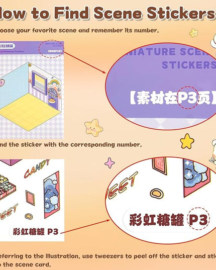 ASTARON 20 Sets DIY 3D Sticker Scene Book Sticker Therapy for Adults, Make Your Own Mini Cozy Shop House Room Stickers Cute Cartoon Miniature Stickers for Girls, Relief Stress Pass The Time