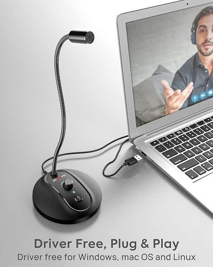 JOUNIVO USB Computer Microphone with Mute Button, Plug&Play Condenser, Desktop, PC, Laptop, Mac, PS4 Mic -360 Gooseneck Design -Recording, Dictation, YouTube, Gaming, Streaming