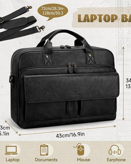 RAINSMORE Mens Laptop Bag PU Leather Messenger Bag 15.6 Inch Briefcase Vintage Computer Satchel Bag for Work Business