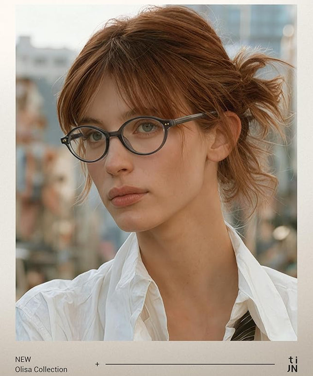 TIJN Olisa Blue Light Blocking Glasses for Women Men,Oval Glasses Frame Bluelight Glasses for Gaming/Computer/Screen