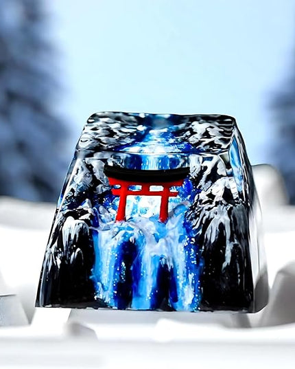 Japanese Shrine Red Torii Gate Artisan Keycap with Winter Waterfall R1 SA Profile Custom Keycaps 1U ESC Handmade Gaming Resin Key Cap Cherry MX Switch Compatible Mechanical Keyboard Japan Lover Gift