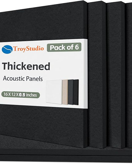 TroyStudio Thickened Acoustic Panels, 16 x 12 x 0.5 Inches Pack of 6 Felt Wall Decor Tiles Sound Absorbing Board, Noise Reverb Echo Dampening Soundproof Padding for Door Music Recording Home Studio