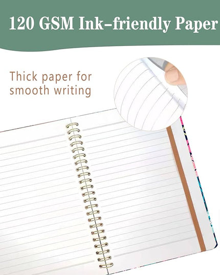 Spiral Journal Notebook, A5 Cute Notebooks for Women Men, College Ruled Hardcover Notebook for Work & Note Taking, 60 Pages Double-Wire Journals for Writing, Cute Purple Flowers