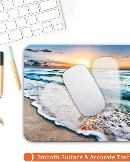 Square Mouse Pad Beach Sunset, Personalized Premium-Textured Custom Mouse Mat Design, Washable Mousepad Cloth, Non-Slip Rubber Base Computer Mouse Pads for Wireless Mouse