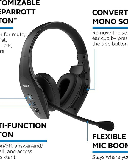 BlueParrott S650-XT Bluetooth Wireless Headphones 96% Noise Canceling Over Head Trucker Headset with Mic, 2-in-1 Convertible Stereo to Mono with ANC, IP54-Rated Protection, 36 hrs. Talk Time, Black