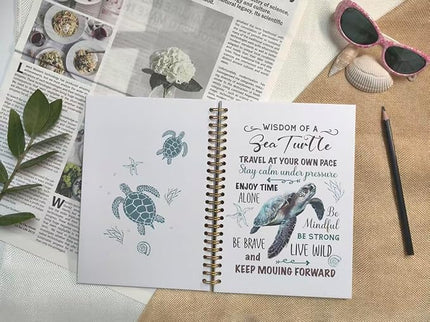 Cute Notebooks Journal For Women - Sea Turtle Dairy Funny Hardcover College Ruled Lined,5.8"X8.3",Pretty Spiral Meeting Notebook,Gifts For Sea Turtles Lover Men Friends On Birthday Christmas Mothers Day (White)