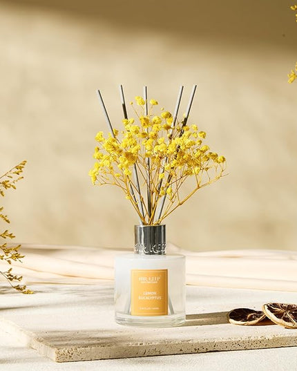 Airkeep Reed Diffuser Set,3.38 fl oz (100 ml) - Lemon Eucalyptus Oil Diffusers with 8 Reed Sticks, Home Fragrance Reed Diffuser for Bathroom Shelf Decor