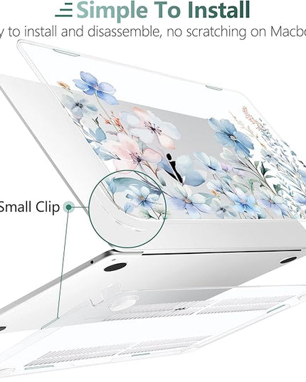 DONGKE for M4 MacBook Air 13.6 Inch Case 2025 2024 2023 2022 Model A3240 A3113 A2681 M3 M2 Chip, Plastic Hard Shell Case Cover with Touch ID for MacBook Air 13 Inch M4 - Blue Flowers
