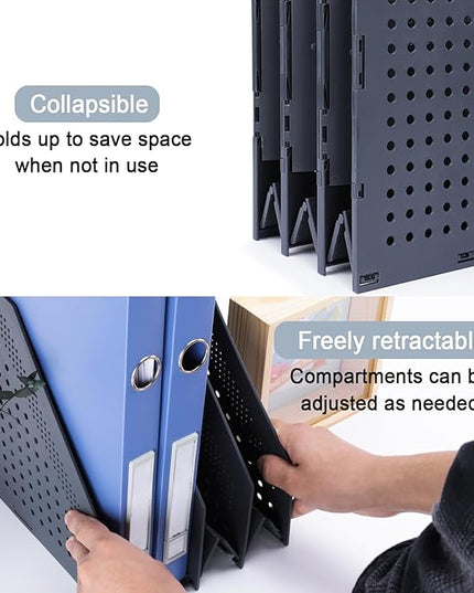 Collapsible Magazine File Holder with 3 Vertical Compartments Foldable Binder Holder for Desk Binder Storage Organizer Plastic Magazine Holders for Shelf, Dark Gray