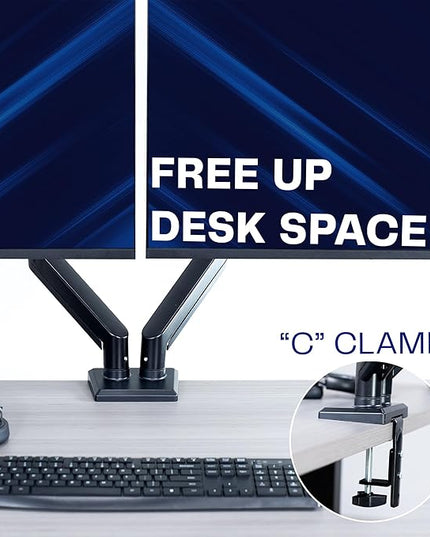 VIVO Aluminum Articulating Dual Monitor Arm for 13 to 30 inch Screens, Desk Mount Tension Spring Monitor Stand for 2 Screens, Black, STAND-V102O