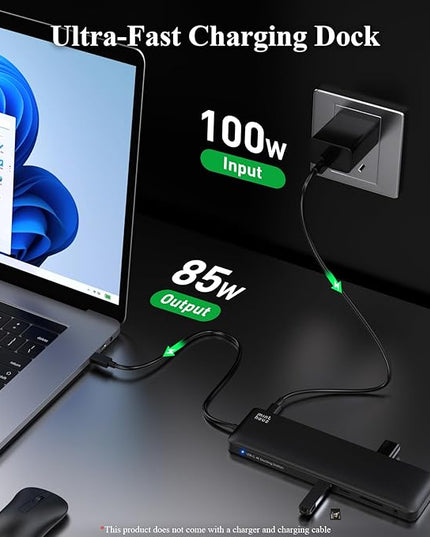USB C Docking Station Minthouz 12-in-1 Docking Station 3 Monitors, USB Hub with DisplayPort/HDMI/VGA, PD, USB 2.0/3.0, Gigabit Ethernet, SD/TF, Audio Jack USB C Dock for Windows & Mac