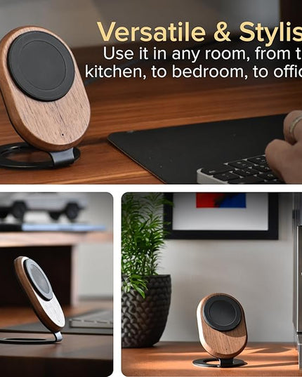 ARK Uno - Solid Wood MagSafe Stand Magnetic Wireless Charging Station w/Adapter & USB to USB C15W Wireless Charger. for iPhone 12-17 & Some Samsung. Home, Office, Kitchen,Best Mens Gifts!