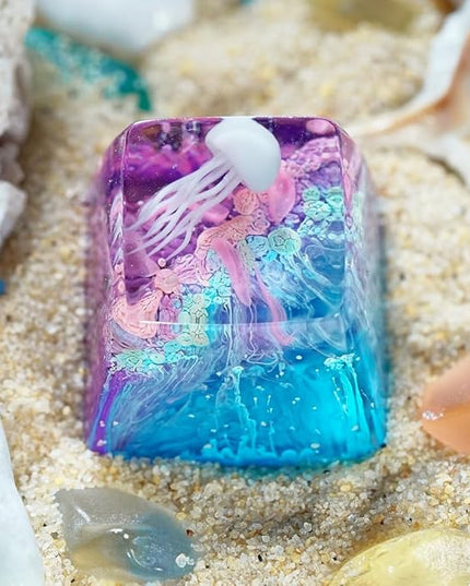 Jellyfish Artisan Keycap Purple Light Blue Ocean R1 SA Profile Custom Sea Creature Keycaps 1U ESC Handmade Gaming Resin Key Cap Cherry MX Switch Compatible Mechanical Keyboard Jellyfish Lover Gift