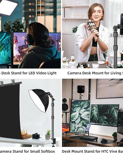 Camera Desk Mount Table Stand with Ball Head, Adjustable Light Stand with 1/4" Screw & C Clamp for DSLR Camera, Ring Light, Live Streaming, Photo Video Shooting