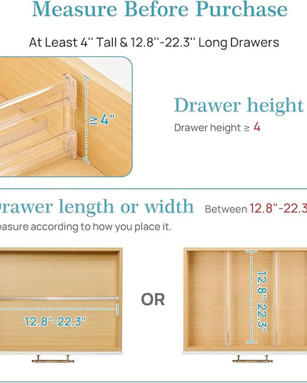 Vtopmart 8 Pack 4" Regular Upgrade Drawer Dividers for Clothes, 12.8"-22.3" Expandable Dresser Drawer Organizer, Clear Plastic Separators for Dresser, Baby Clothing, Underwear, Cosmetic, Toiletries
