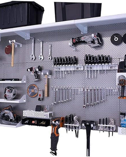 OmniWall Weekend Warrior XL Metal Pegboard Wall Organization System (Silver/White)