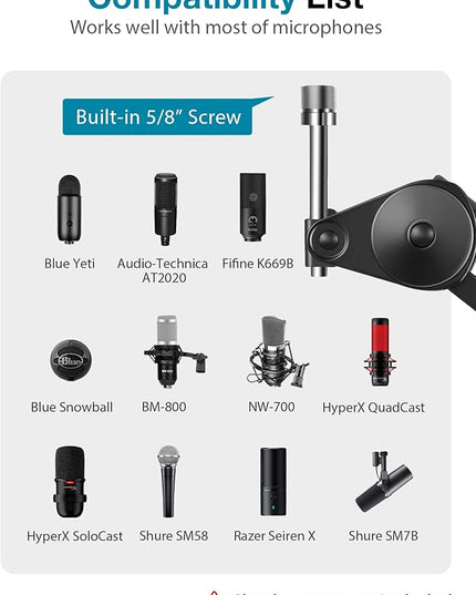InnoGear Microphone Arm Stand, Heavy Duty Mic Arm Microphone Stand Suspension Scissor Boom Stands with Mic Clip and Cable Ties for Blue Yeti Snowball Hyper X QuadCast SoloCast Fifine Gaming (Medium)
