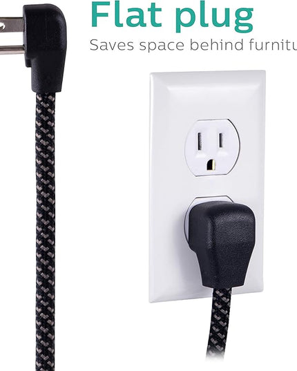 Philips 6 Outlet Surge Protector Power Strip, Designer Braided Power Cord, 10 Ft Power Cord, Flat Plug Extension Cord, Perfect for Office or Home Décor, 1080 Joules, ETL Listed, Black, SPC3064BG/37