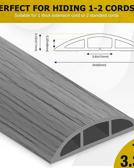 Floor Cord Cover 3.3FT Cord Covers for Wires on Floor Protect Wires & Prevent Trip Hazards, Easy to Cut for Home, Office, School, Concerts, Cavity W0.6in x H0.32in